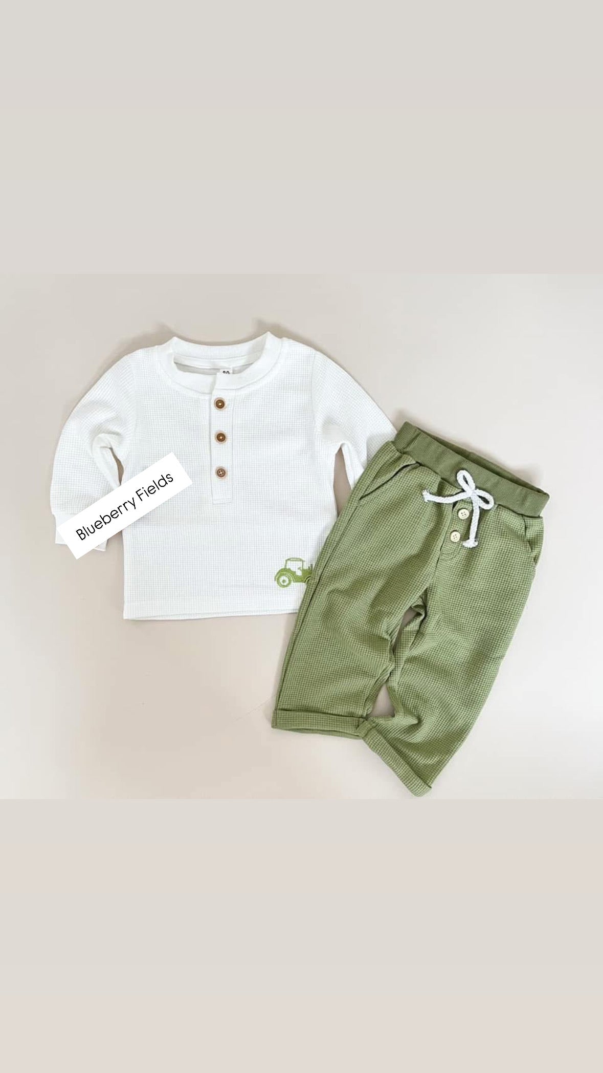 Comfy Waffle Knit Set w/ Embroidered Tractor