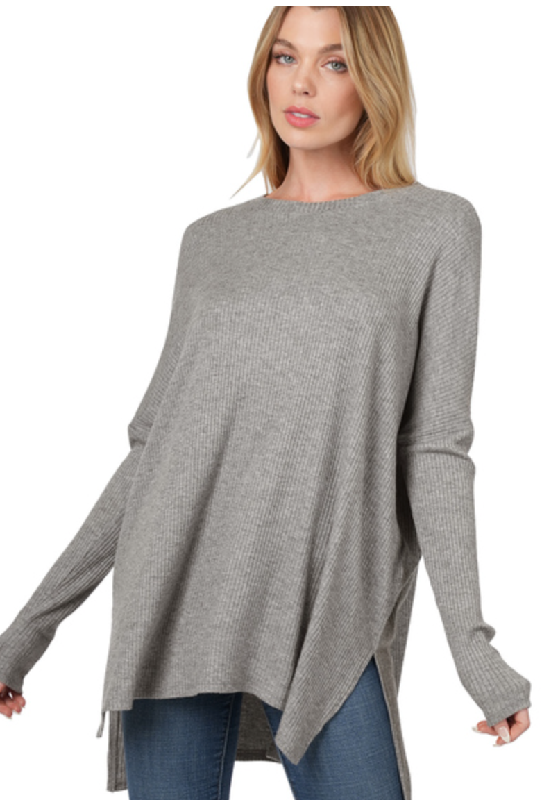 Heather Ribbed Long Sleeve in Charcoal