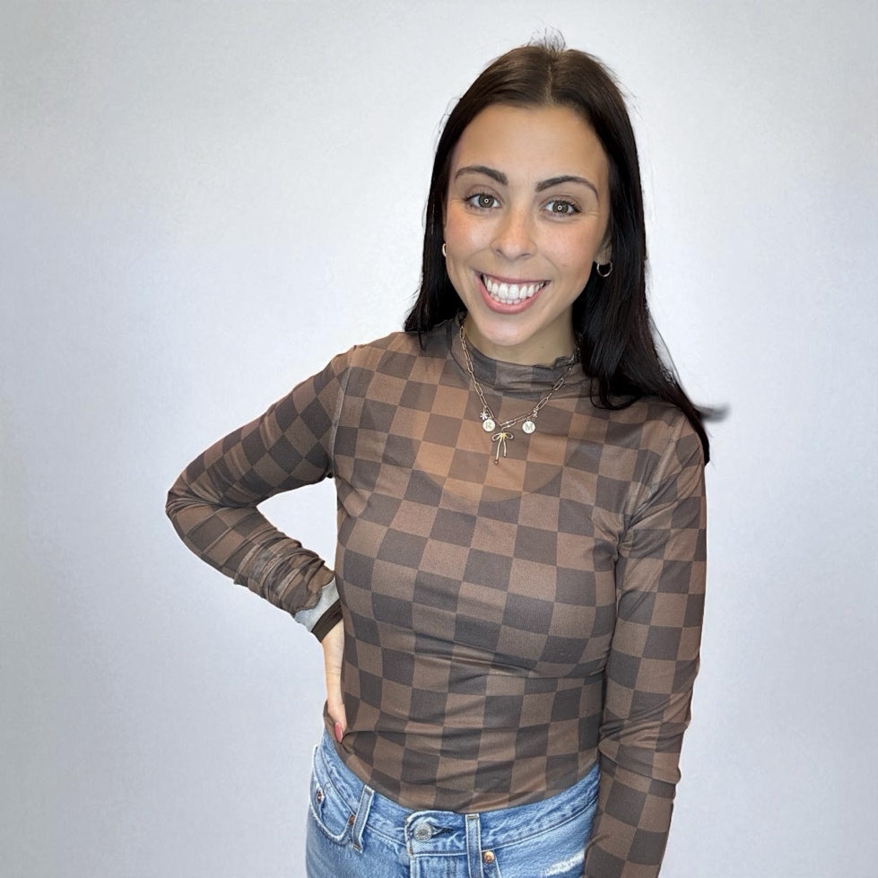 Keigan Mesh Top- Chocolate Checkered