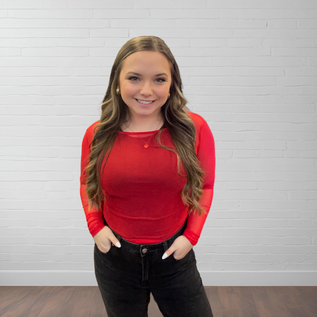 Mallory Mesh Top in Red