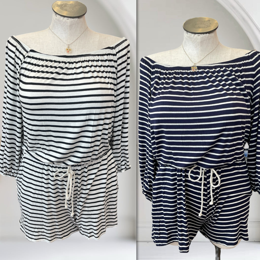 Striped Off the Shoulder Romper