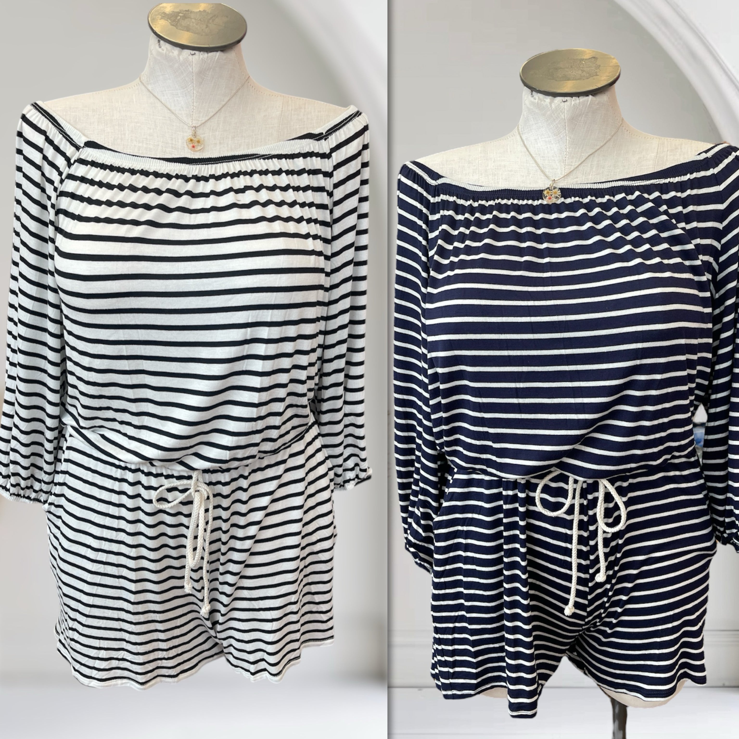 Striped Off the Shoulder Romper
