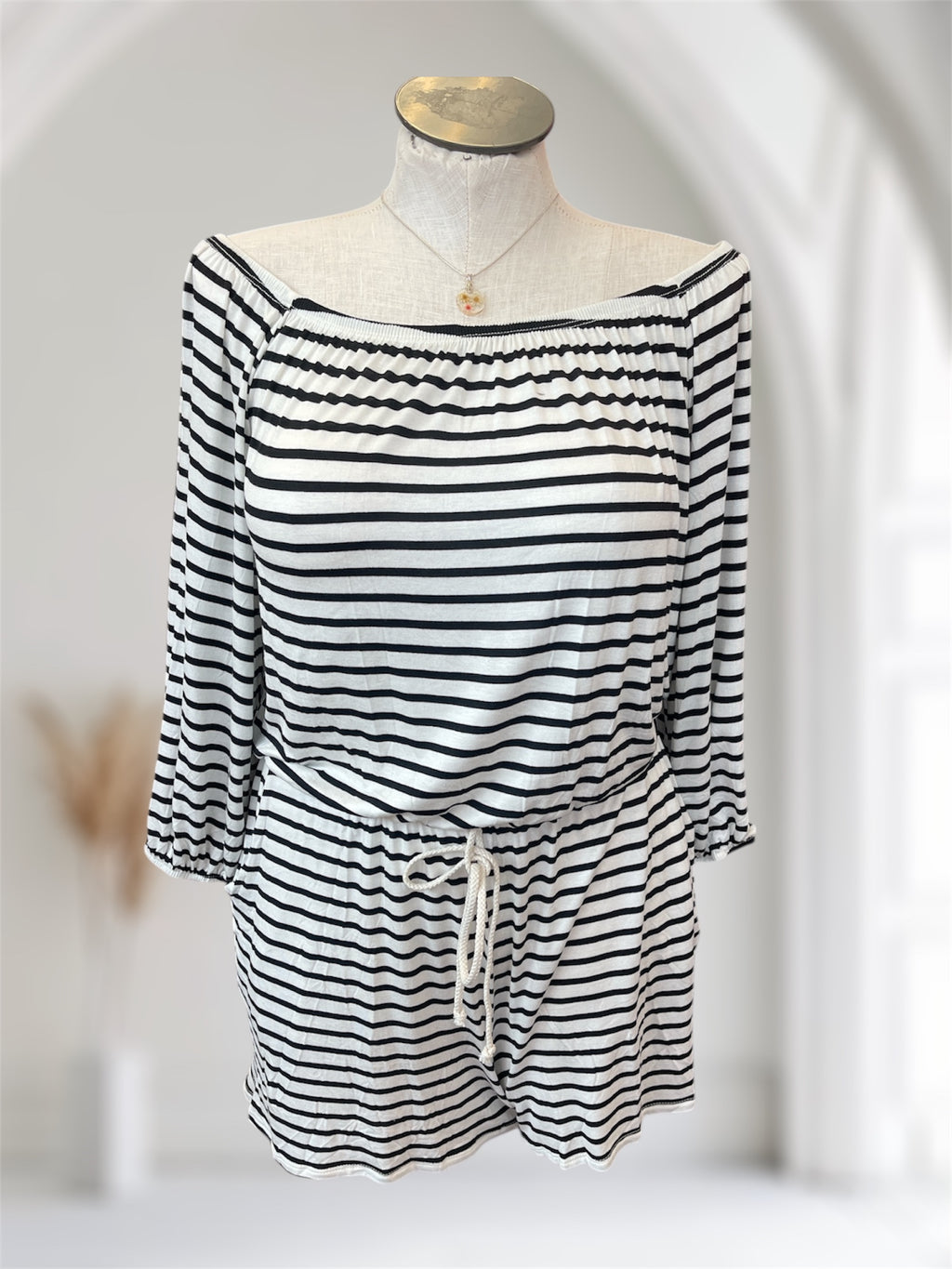 Striped Off the Shoulder Romper