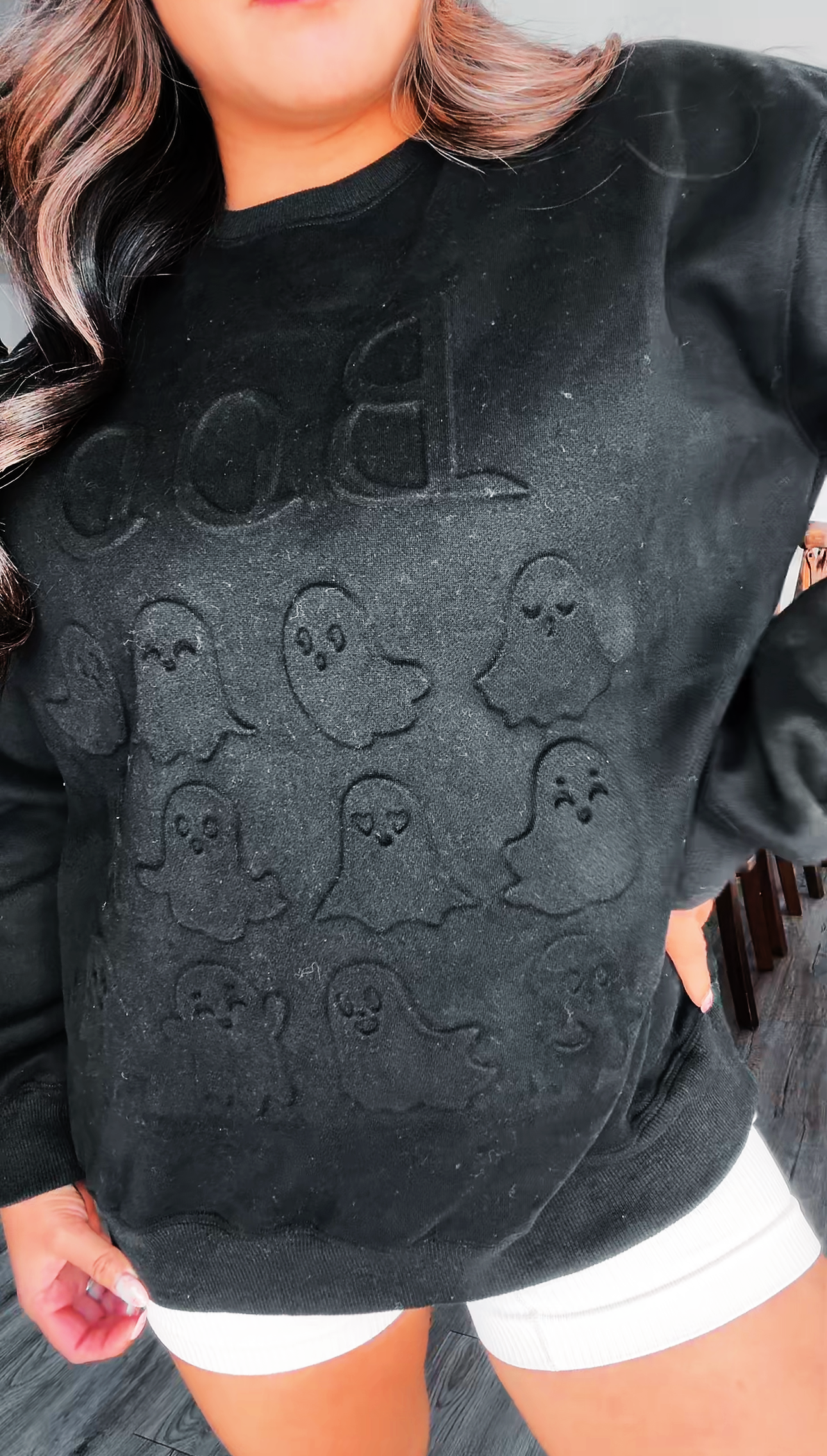 Ghostly Boo Embossed Crewneck