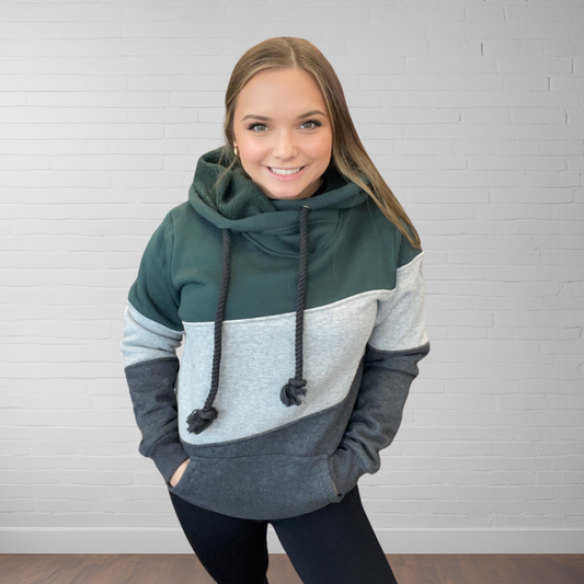 Color Block Cozy Criss-Cross Fleece Lined Hoody