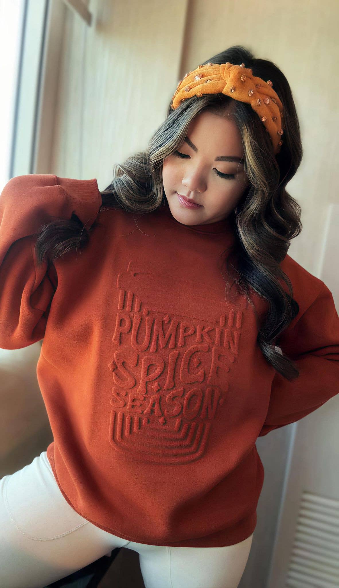 Corn Maze Pumpkin Spice Latte Embossed Sweater