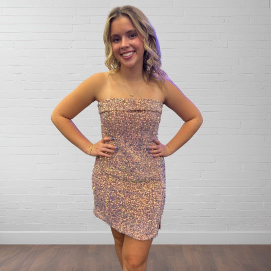 Pink Sequin Strapless Formal Dress