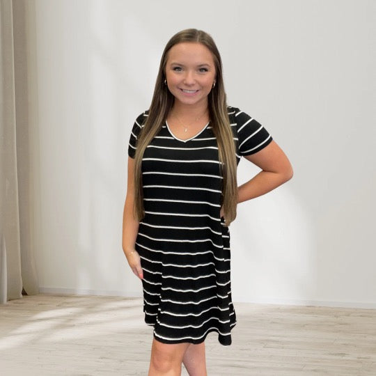 Black and White Striped T-Shirt Dress