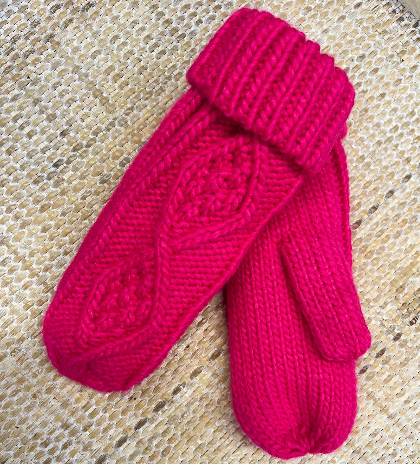 Hot Pink Cable Knit Mittens