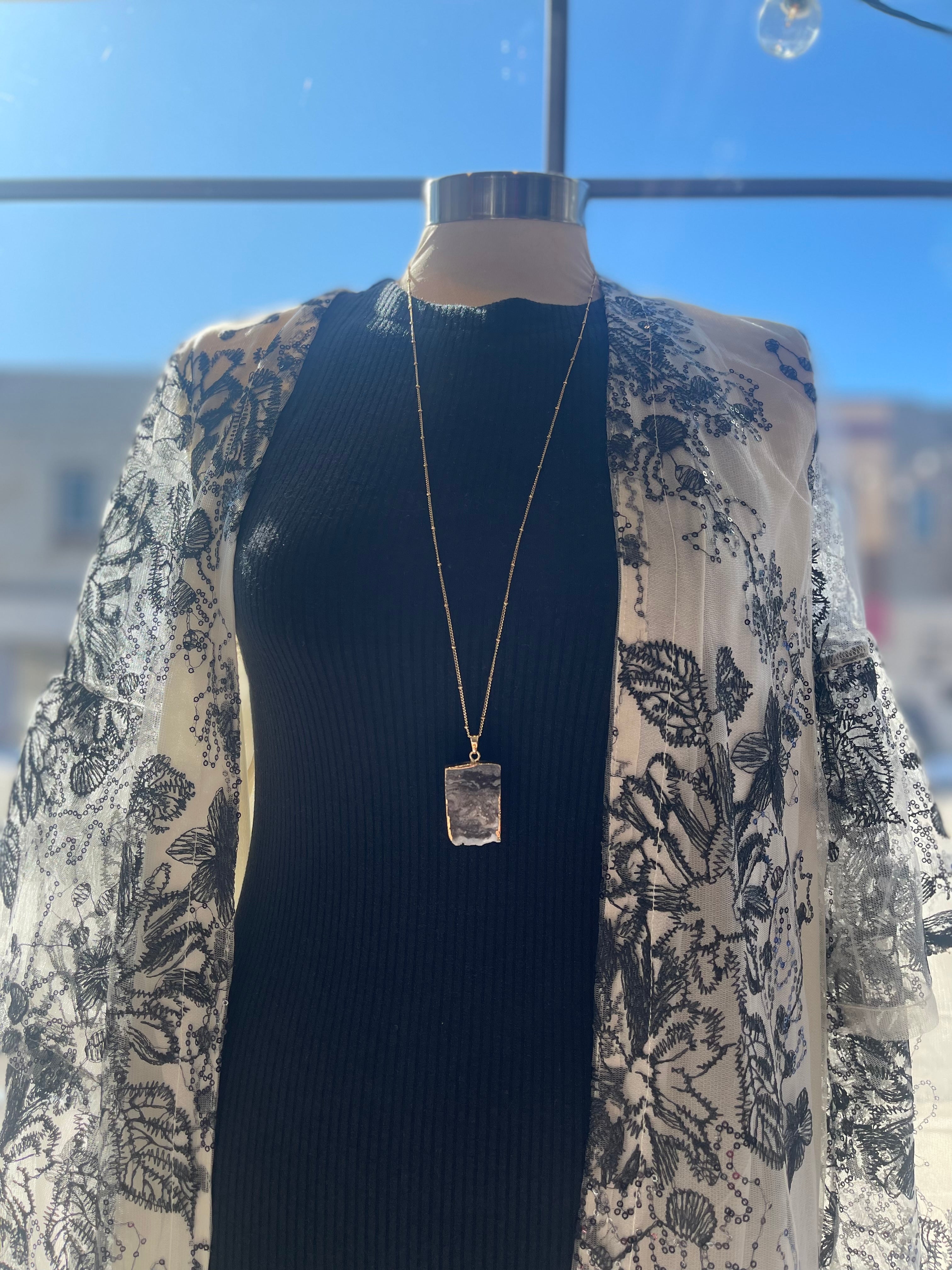 Marble Rectangle Agate Necklace