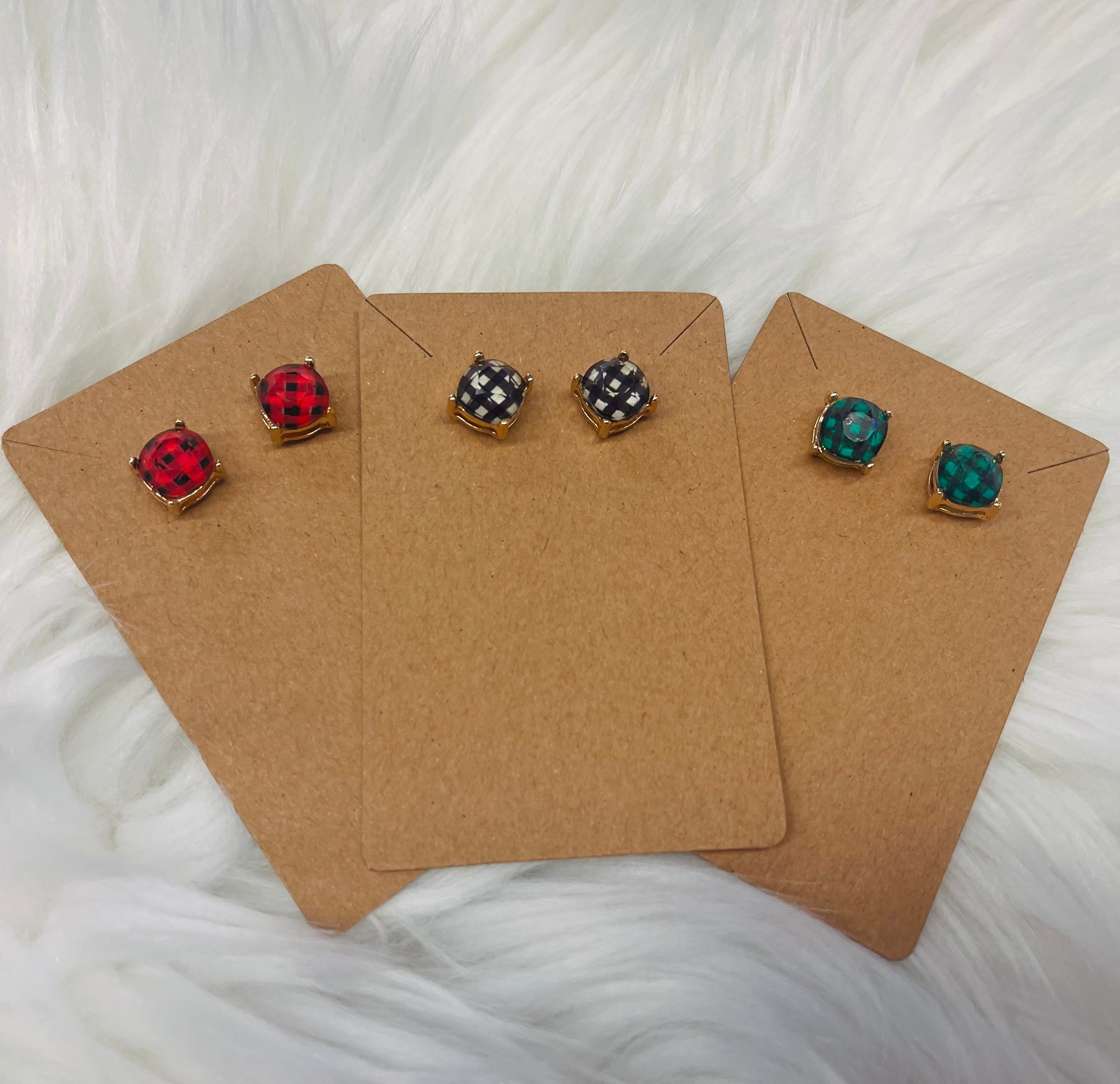 Buffalo Plaid Square Cut Stud Earrings