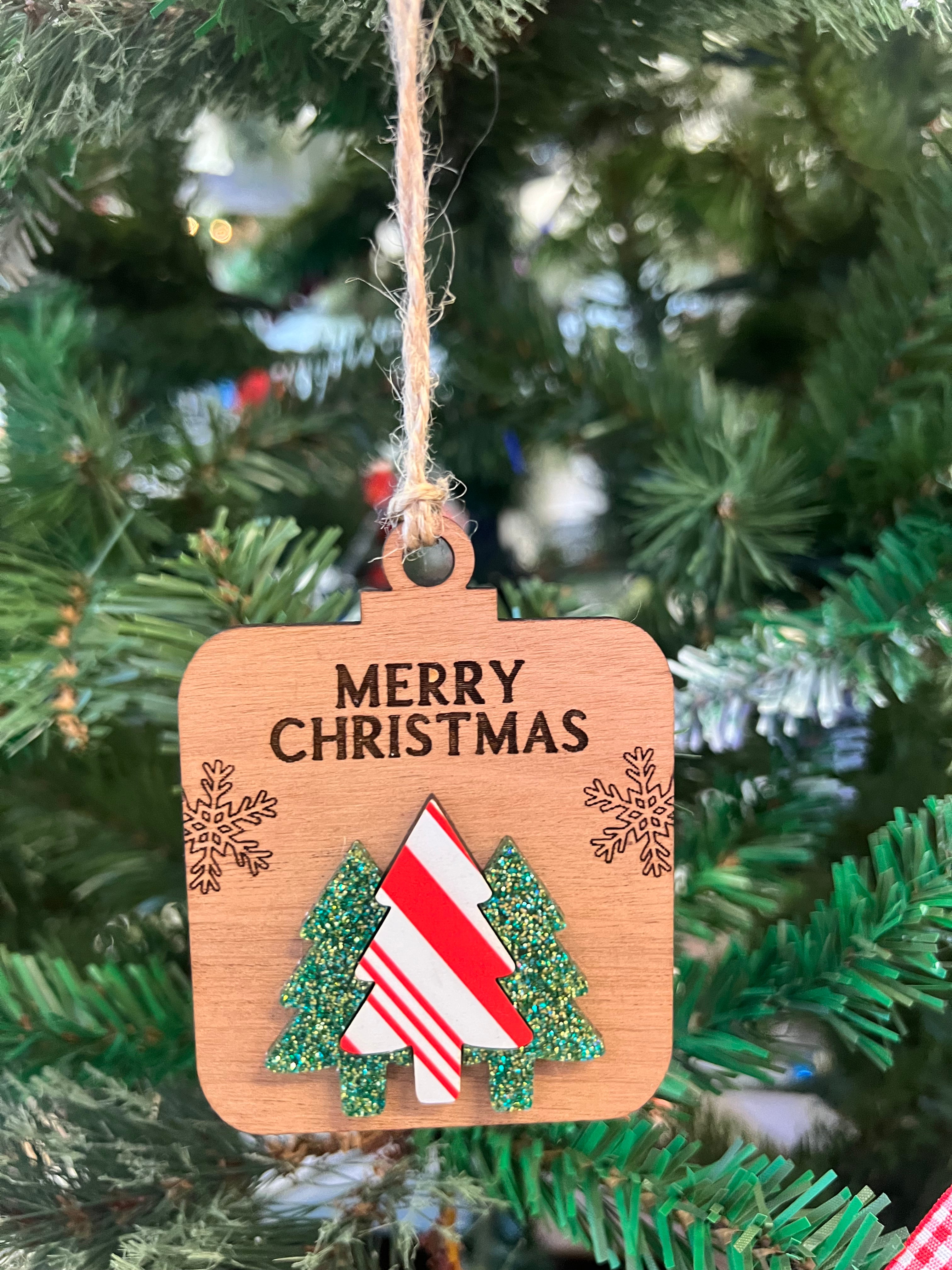 Merry Christmas Candy Cane Glitter Ornament
