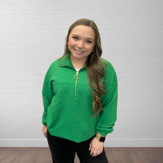 Levi Ribbed Quarter Zip Pullover ~ Emerald