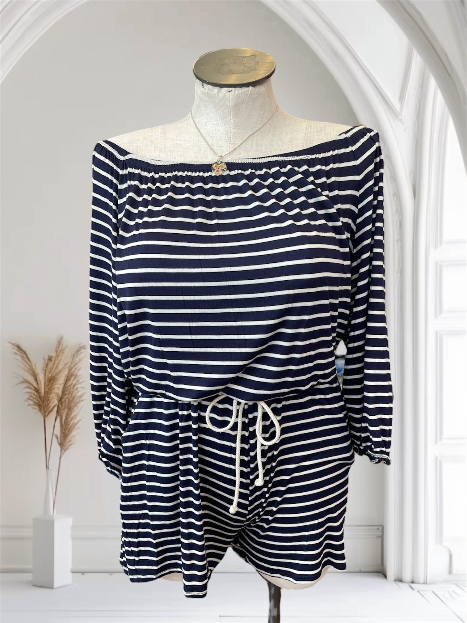 Striped Off the Shoulder Romper