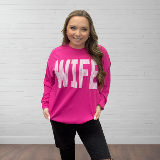 WIFE Embroidered Ribbed Pullover