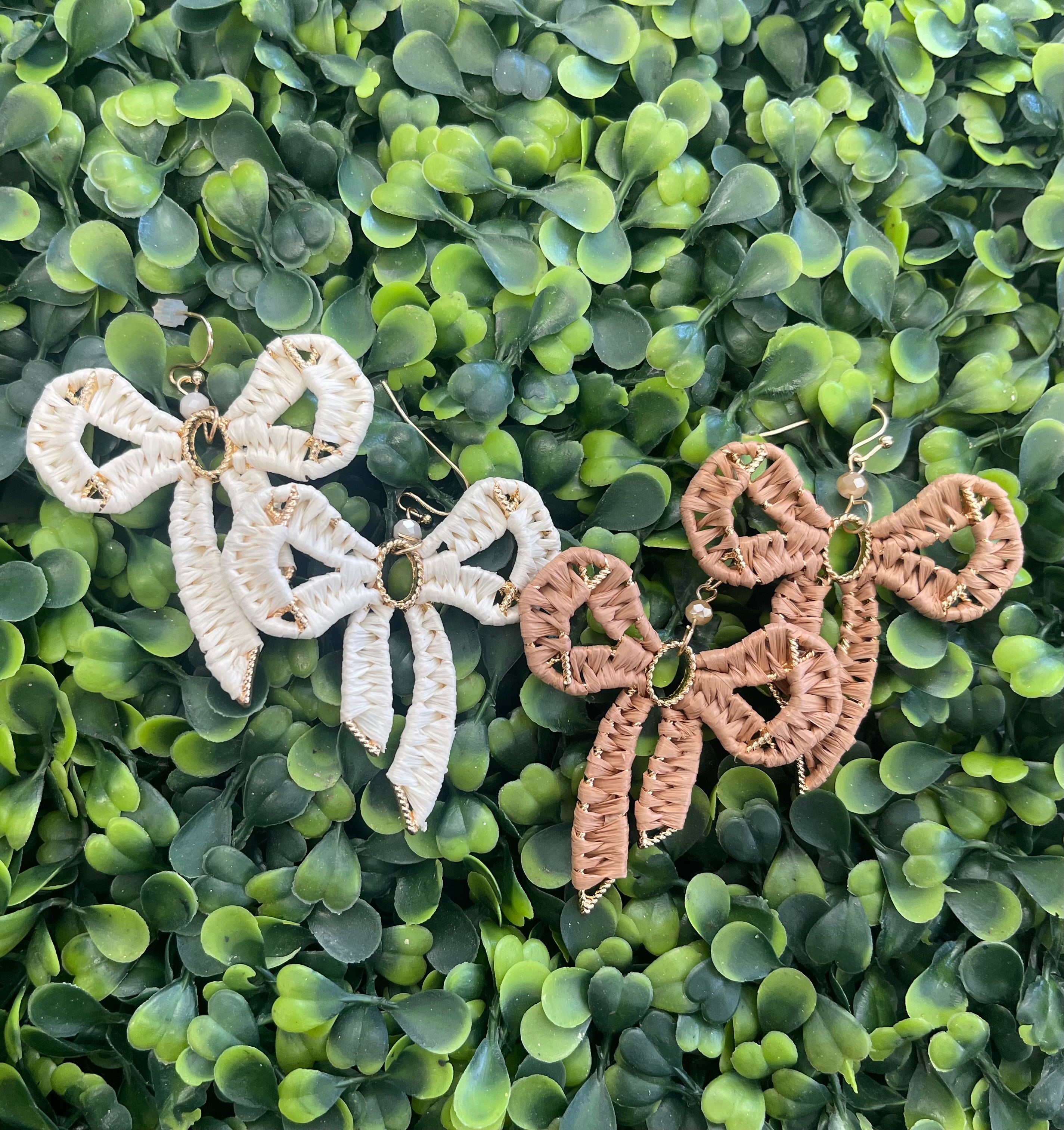 Glitzy Rattan Bow Earrings