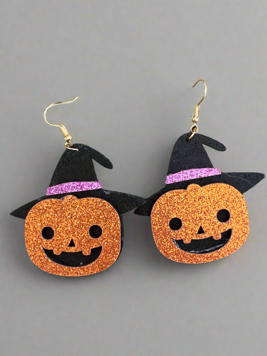 Felt Pumpkin Dangly Halloween Earrings