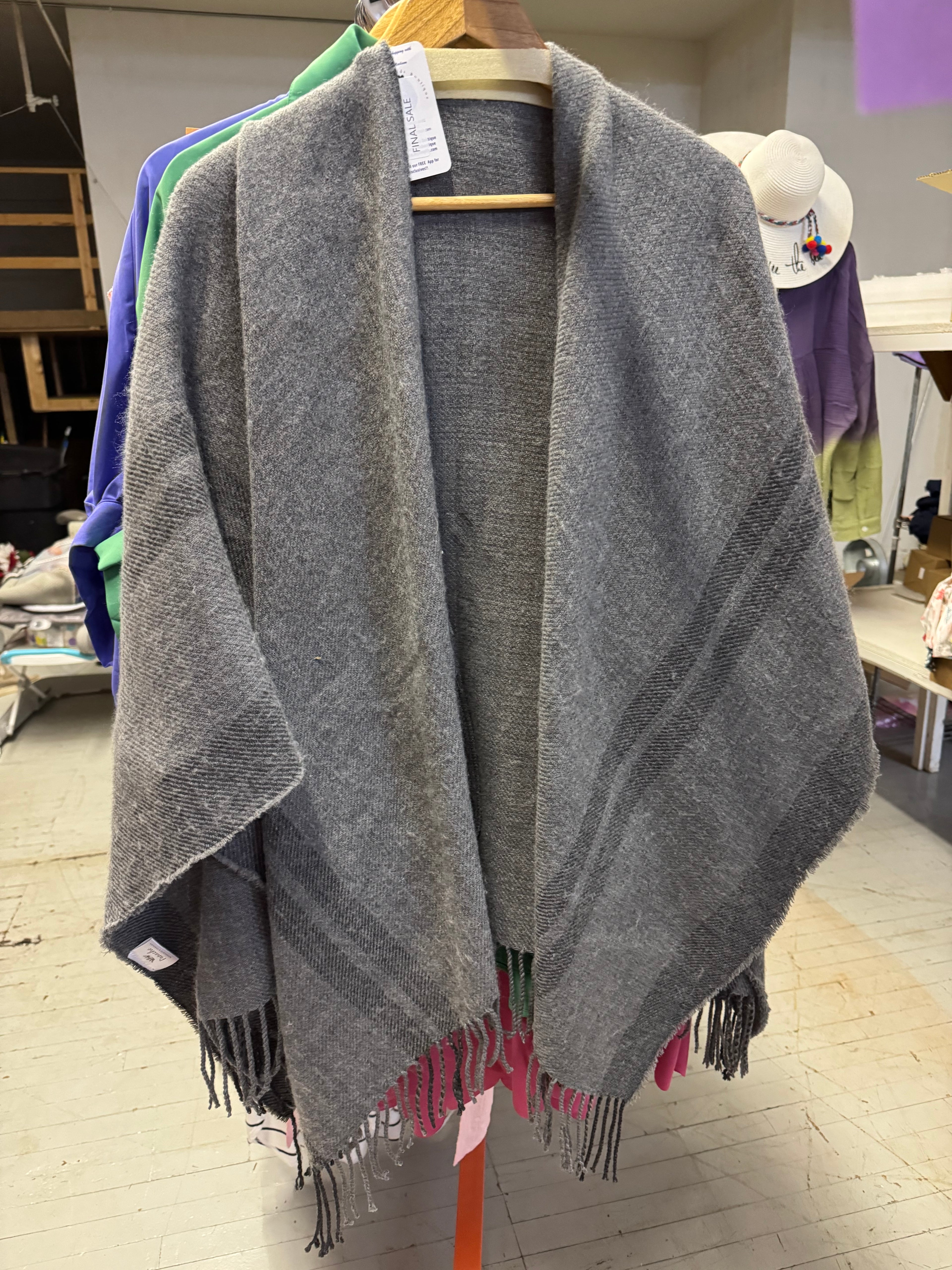 Soft Frayed Gray Shawl