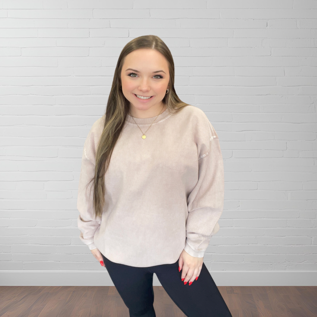 Comfy Cozy Corded Crew in Natural