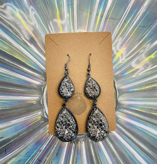 Double Tear Drop Silver Earrings