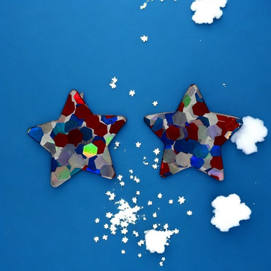 Speckled Red White & Blue Star Earrings