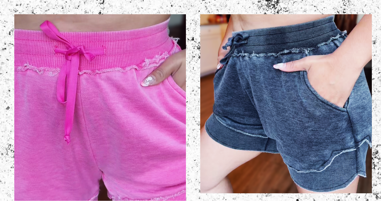 New Bestie Collection-Ash Wash Shorts:  Ash Pink & Ash Black