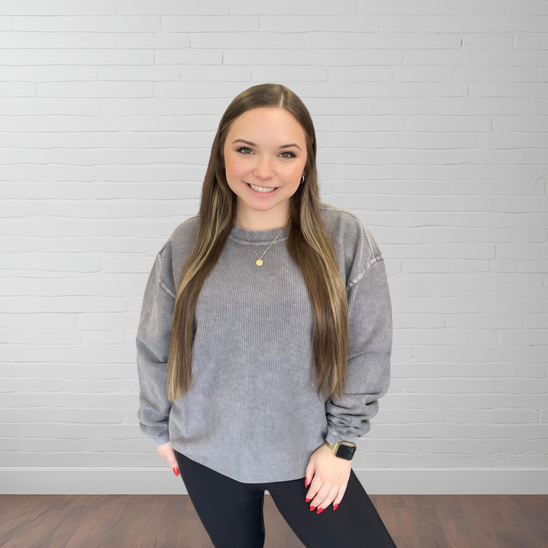 Comfy Cozy Corded Crew in Charcoal