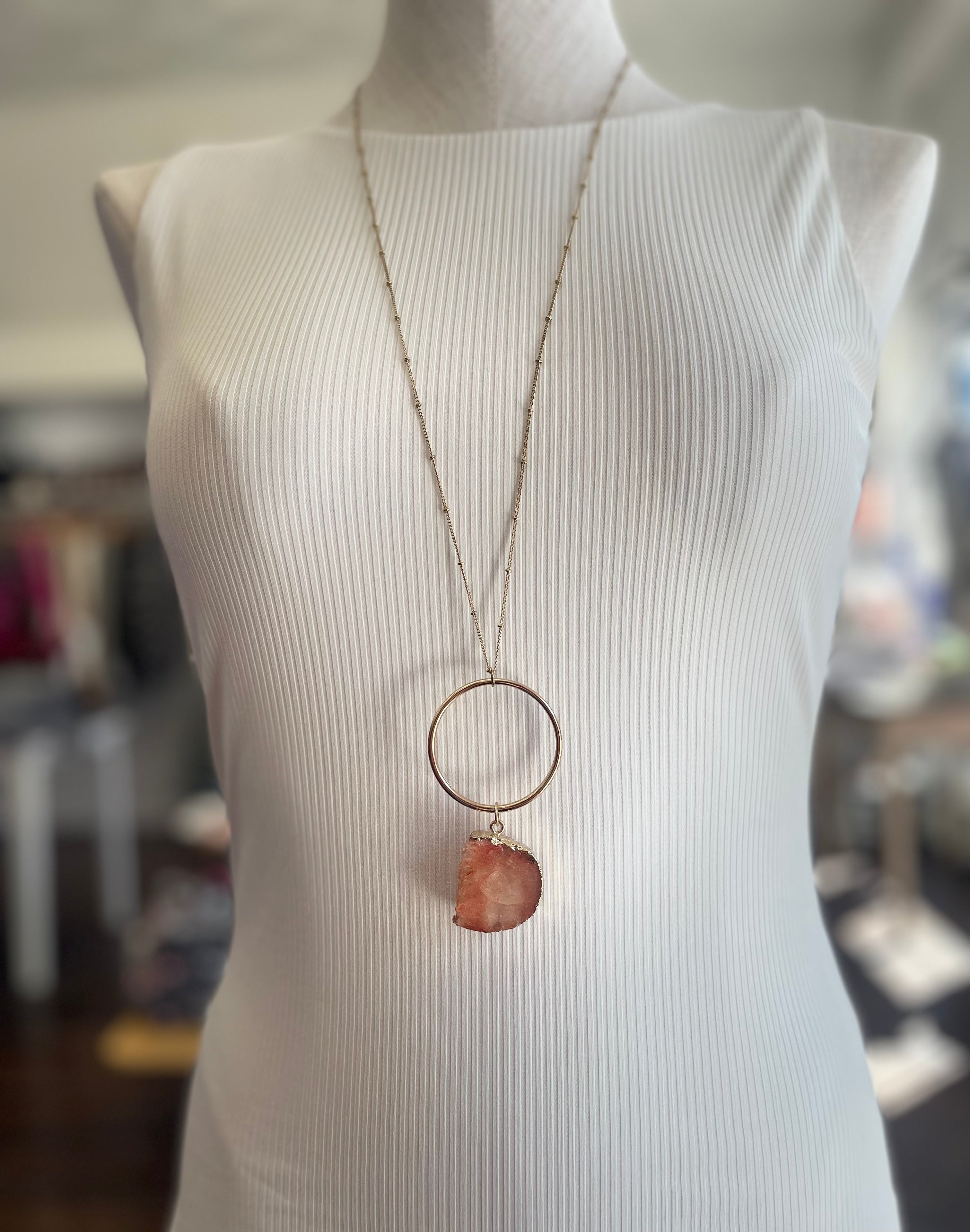 Orange Agate Necklace with Gold Ring