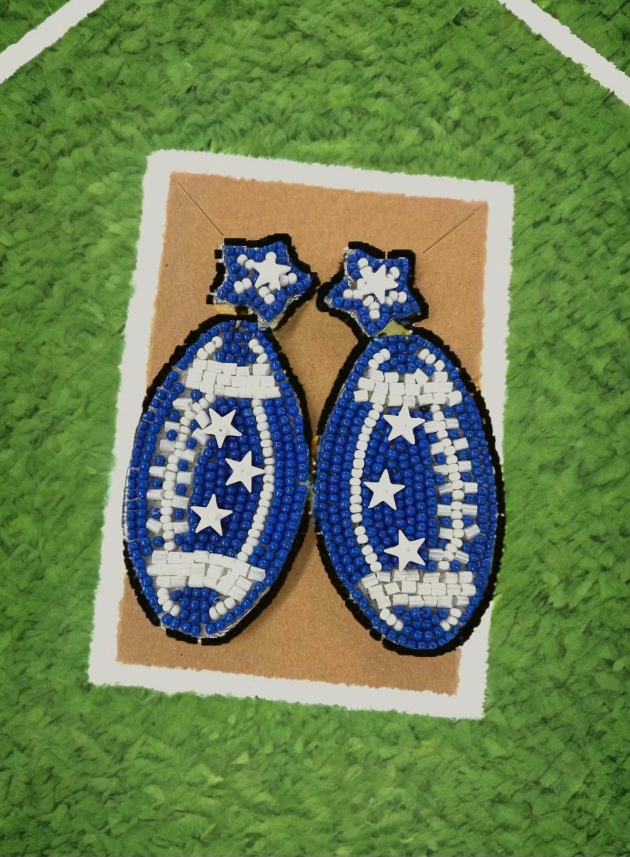 Beaded Blue Football Earrings