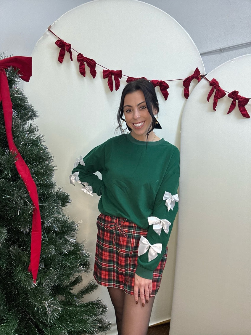 Tied With Cheer Bow Sleeves Pullover