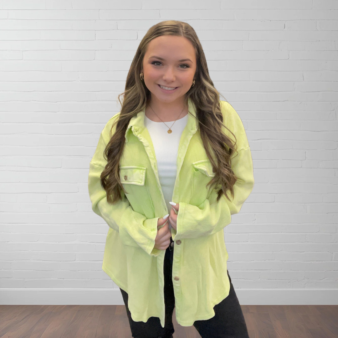 Shelby Waffle Button Up Top ~ Lime
