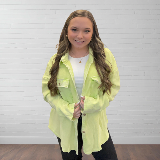 Shelby Waffle Button Up Top ~ Lime