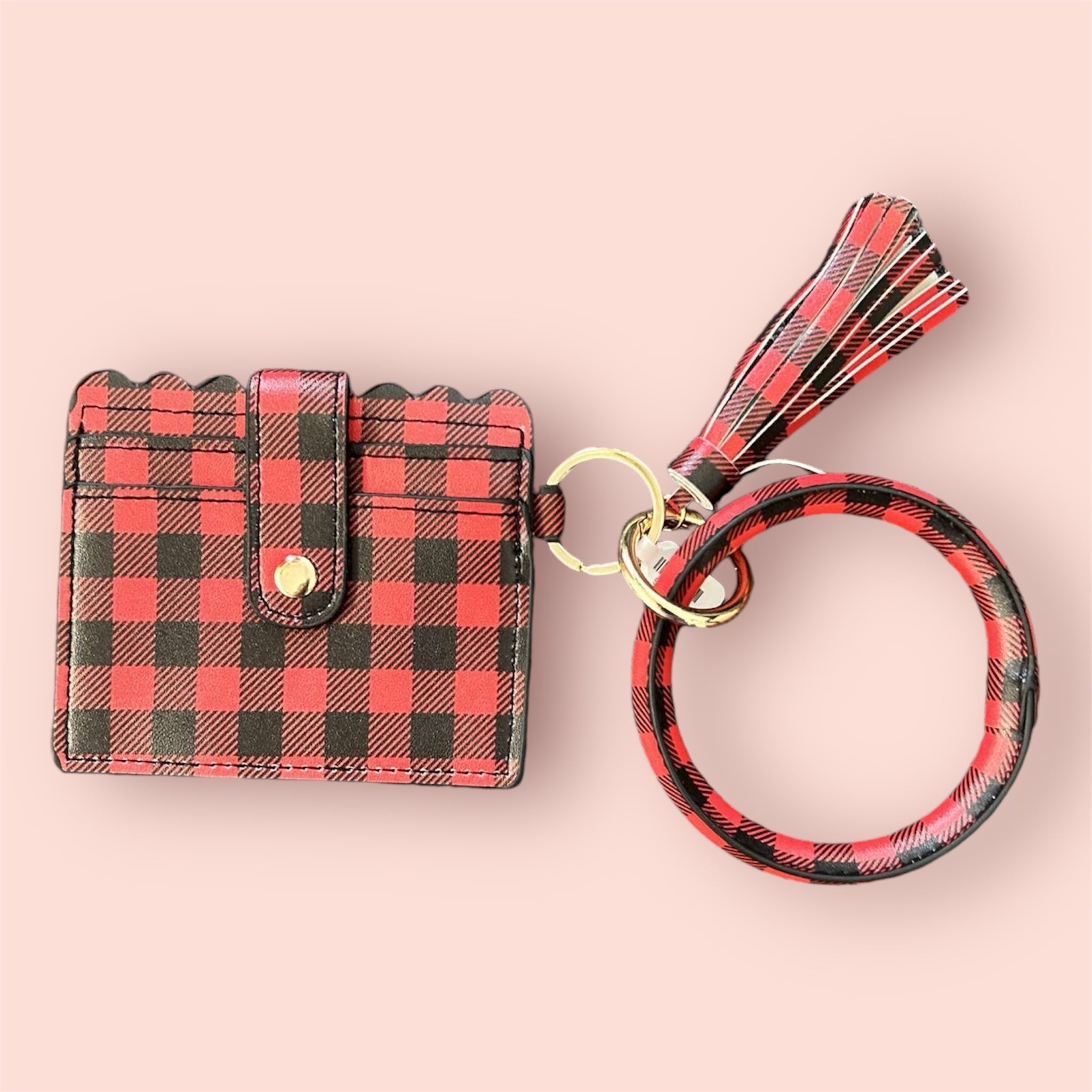 Buffalo Plaid Keychain with Tassel and Cardholder