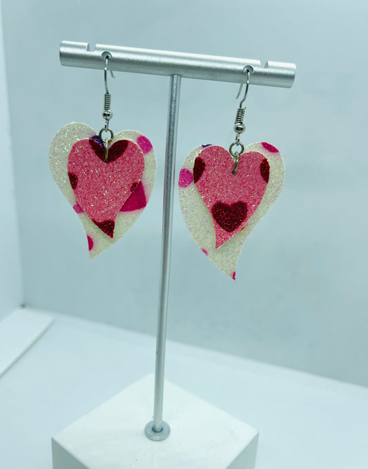 Layered Heart Earrings With Red Hearts