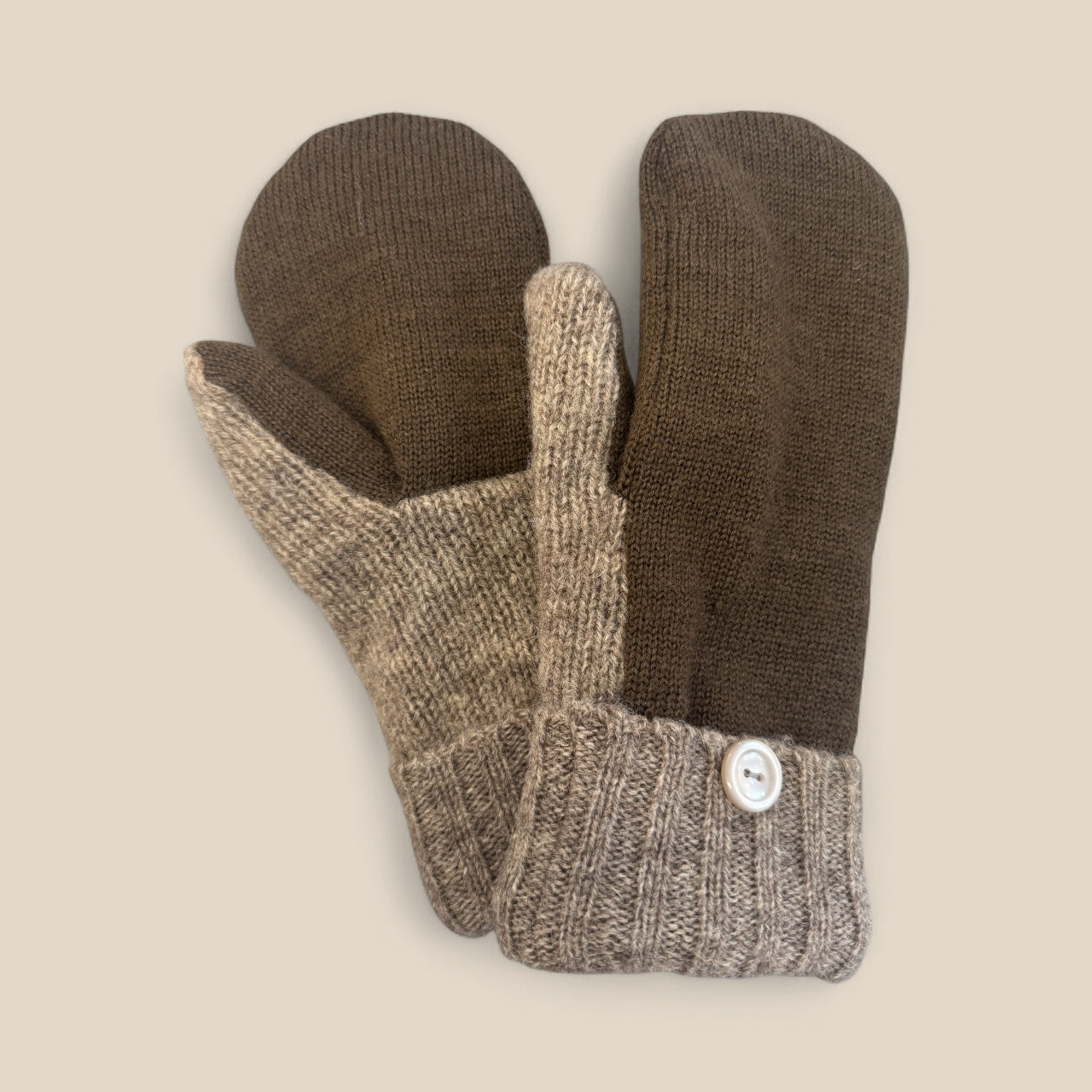 Brown Bear Wool Sweater Mittens