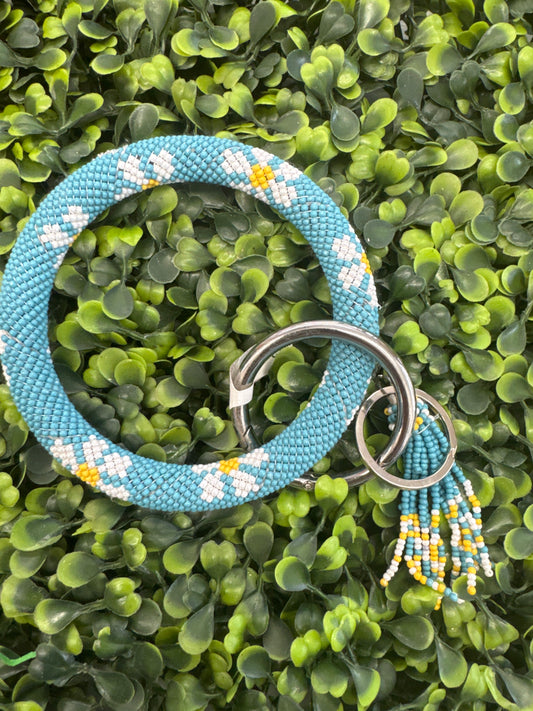Blue Floral Hoop Keychain