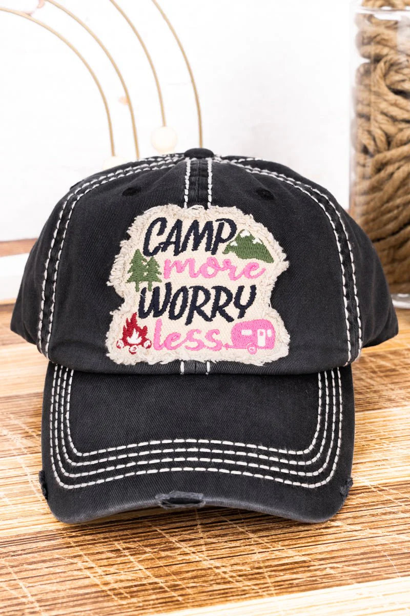 Distressed Camp More Worry Less Baseball Hat