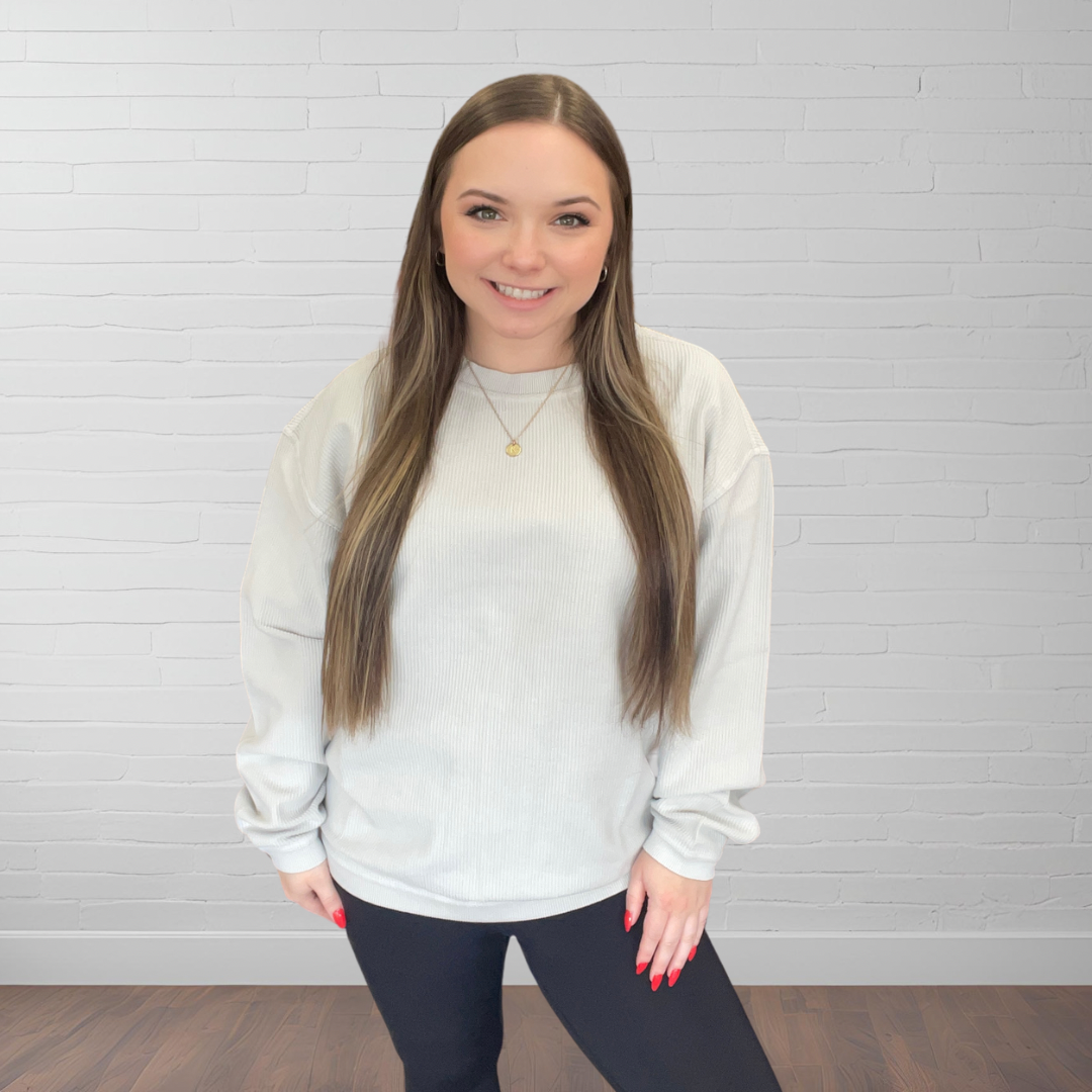 Comfy Cozy Corded Crew in Bone