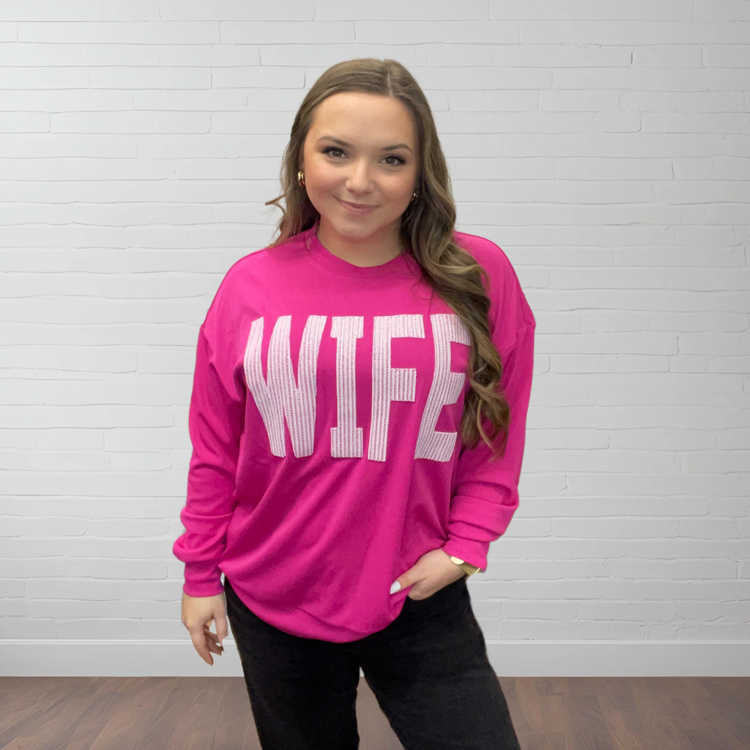 WIFE Embroidered Ribbed Pullover