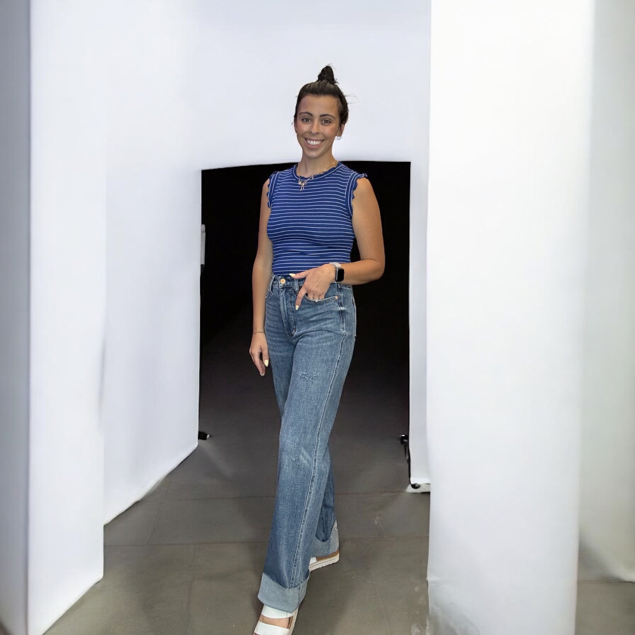 Flared Ribbed and Striped Tank