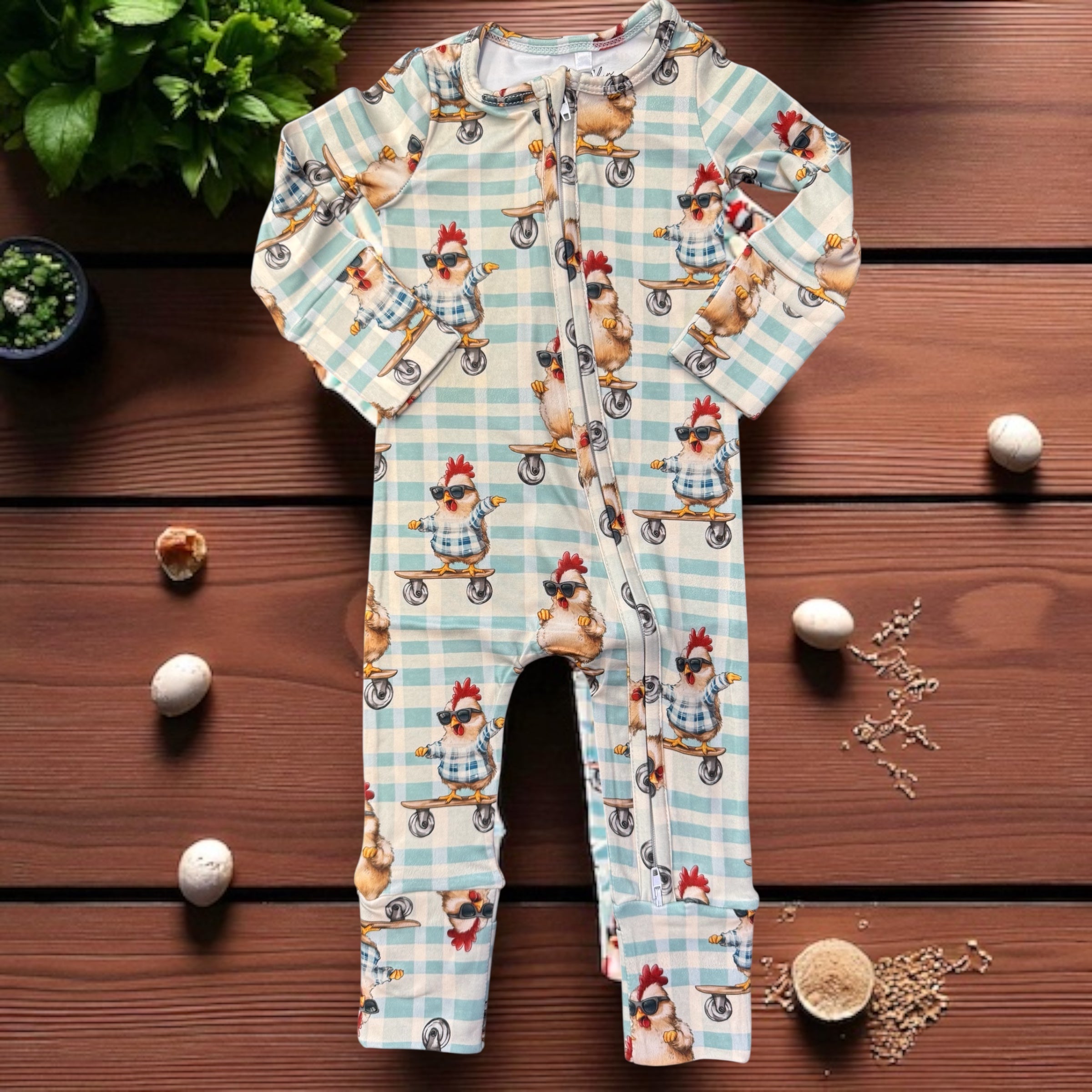 Cool Skater Chicken Long Zippy Jammies