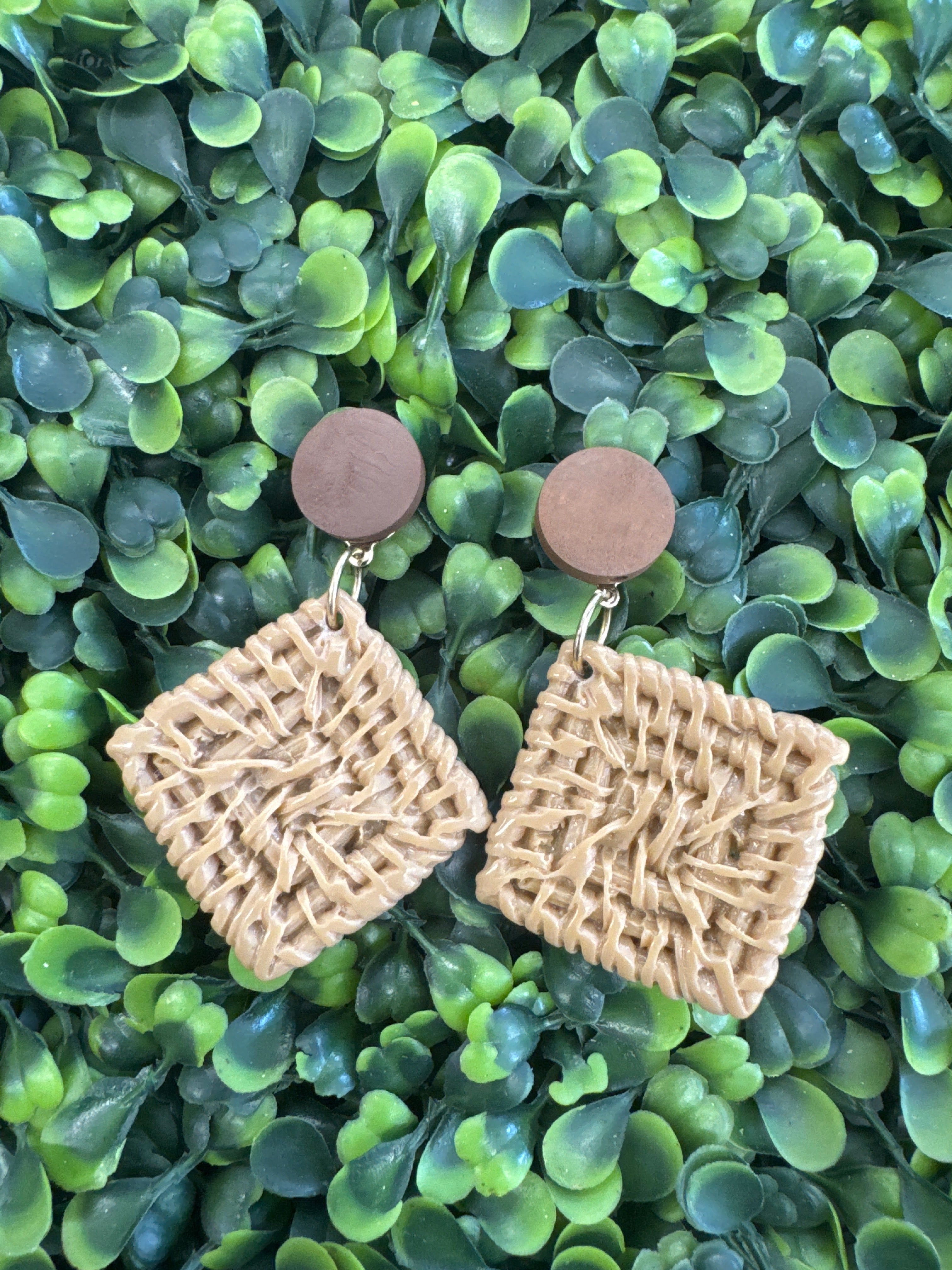 Faux Rattan Square Earrings