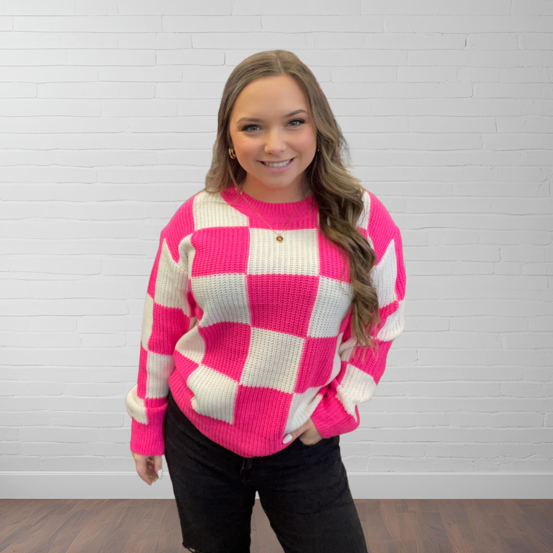 Paisley Pink Checkered Sweater