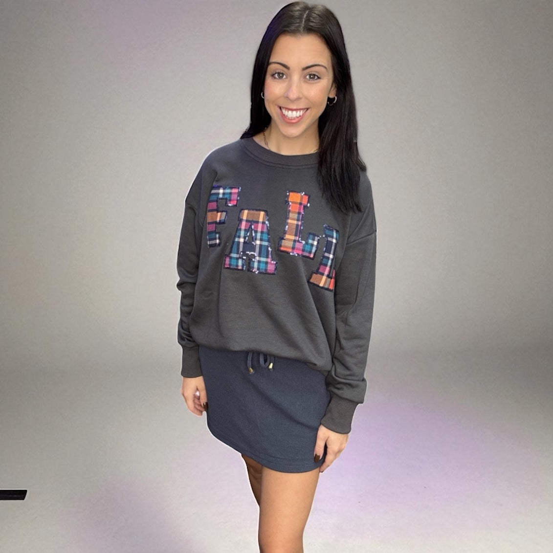 Fall Plaid Patch Pullover