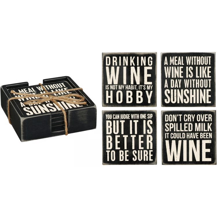 Wooden Set of Wine Sentiments Coasters