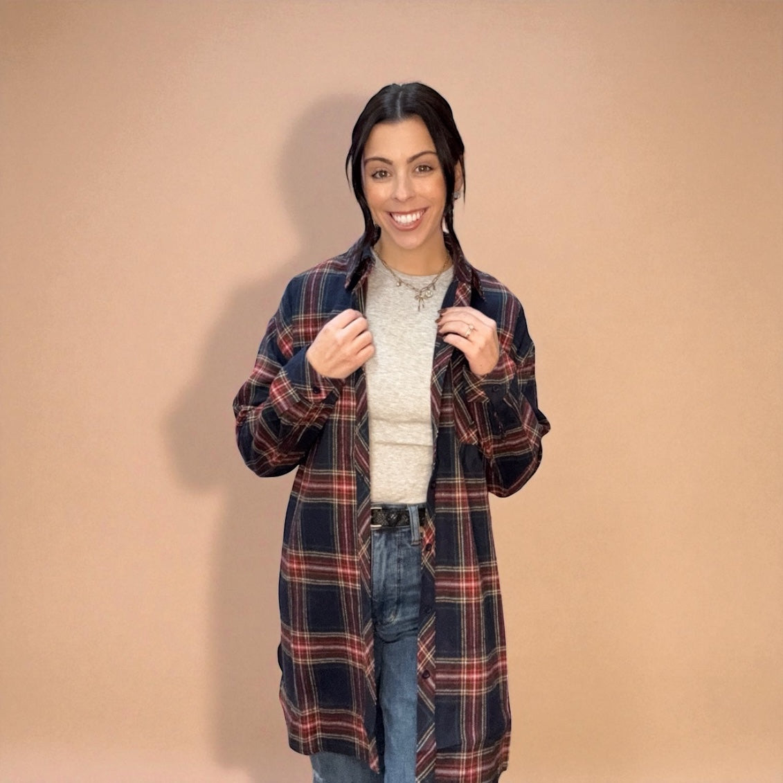 Lola Flannel Tunic Top- Navy