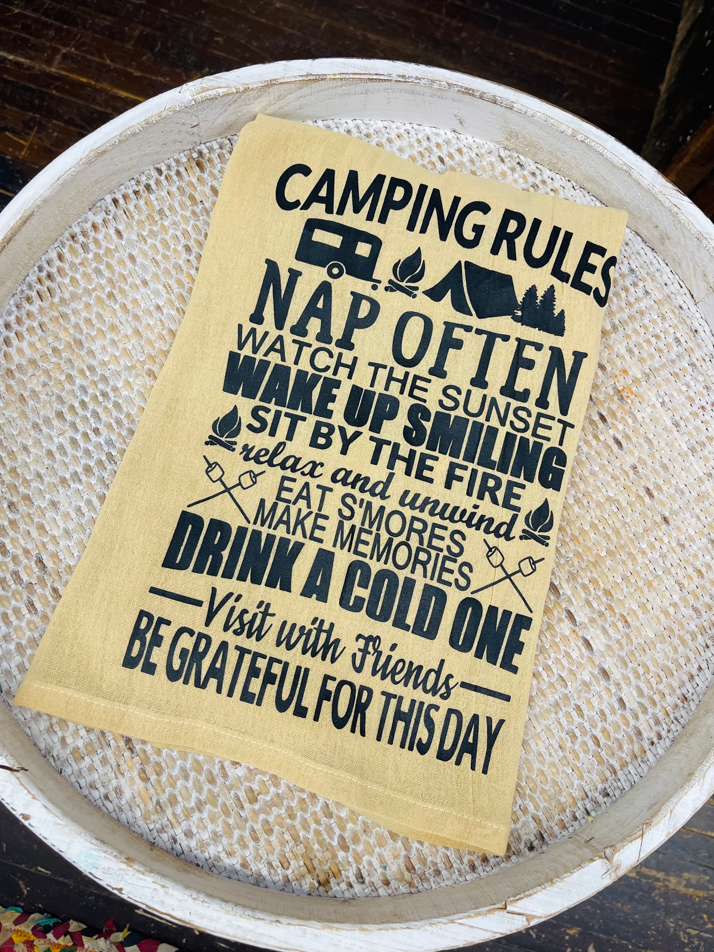 Camping Rules Tea Towel