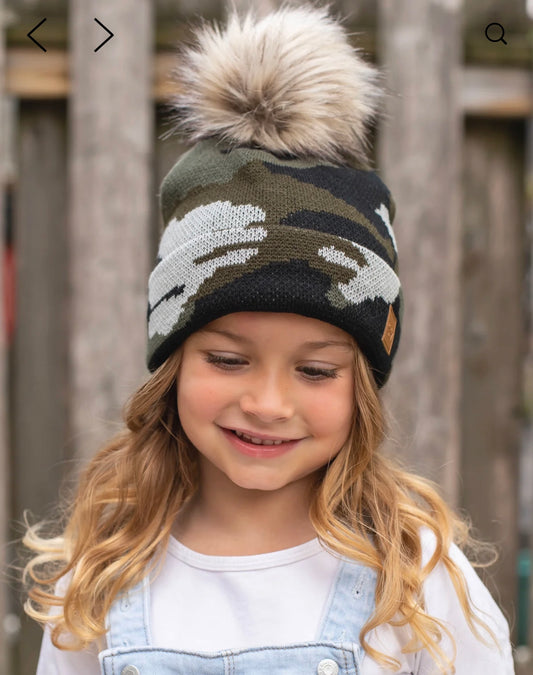 Kids Camo Pom Hat