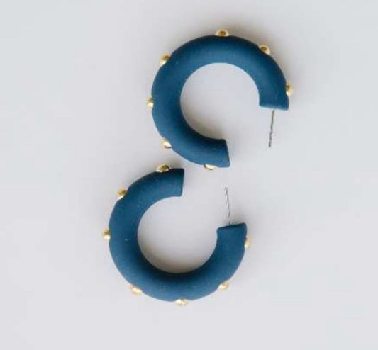 Navy Studded Hoops