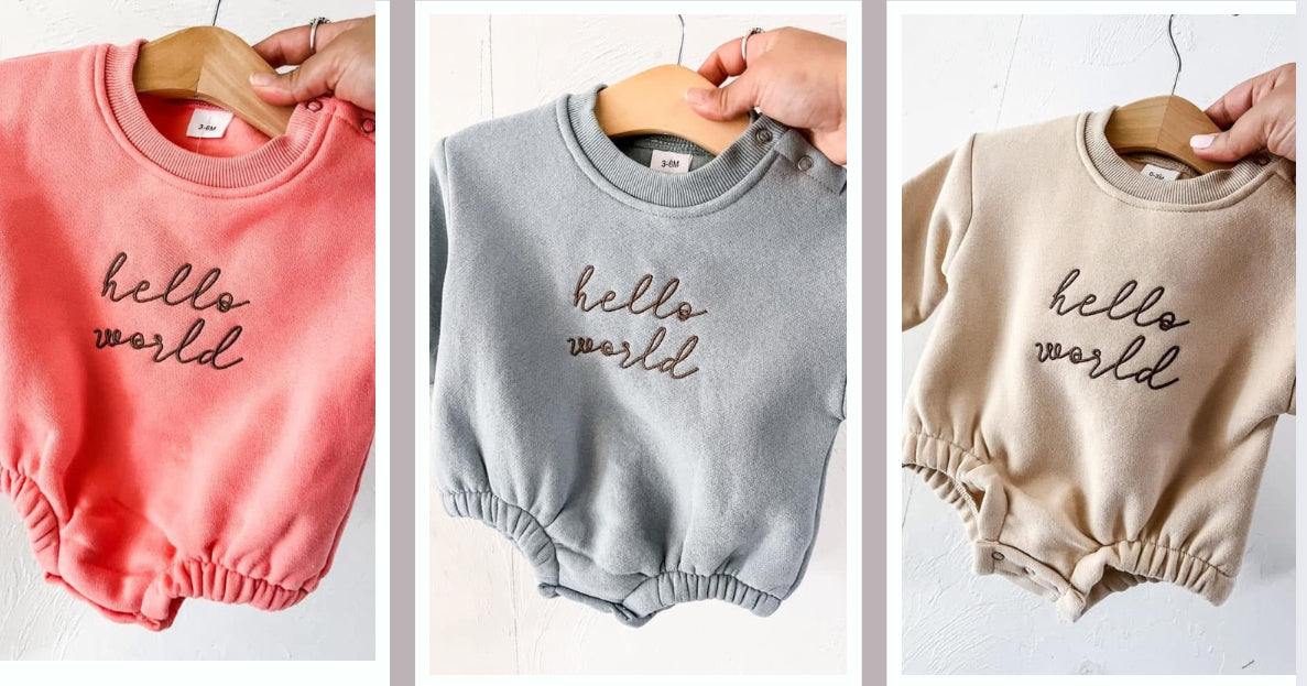 Hello World Embroidered Baby Romper